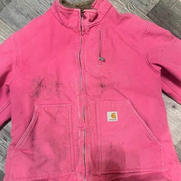 Vintage Carhartt Pink Canyon Sandstorm Sherpa Lined Chore Coat L - Picture 2 of 6